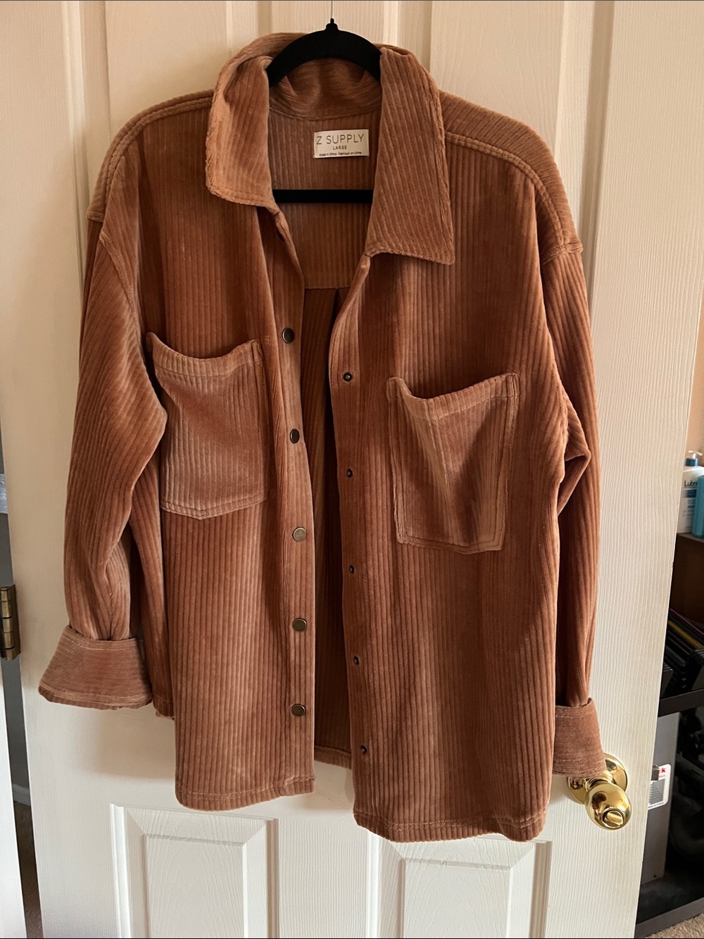 Z Supply Corduroy Button-Up Shacket in Rust Brown